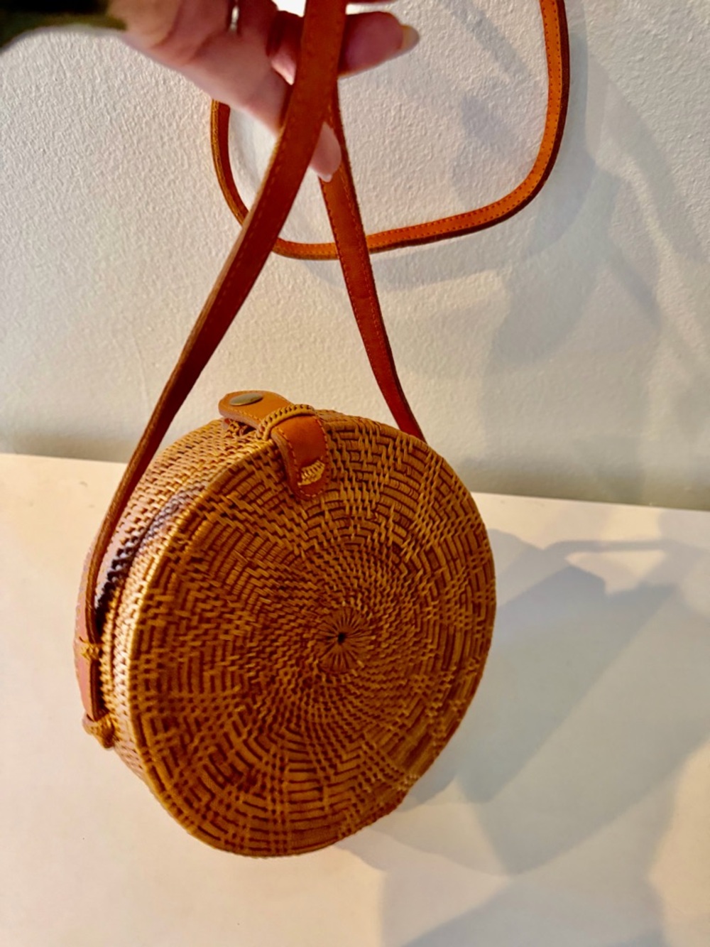 Bali Round Straw Crossbody Bag - Natural Straw - Picture 4 of 12